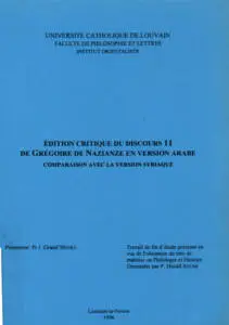 EDITION CRITIQUE DU DISCOURS 11 DE GREGOIRE DE NAZIANZE EN VERSION ARABE