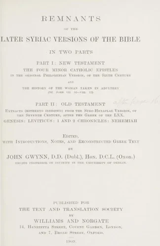 Remnants of the Later Syriac Ver